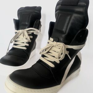 SOLD: NIB Rick Owens Geobasket Black and White High-Top Unisex Sneakers